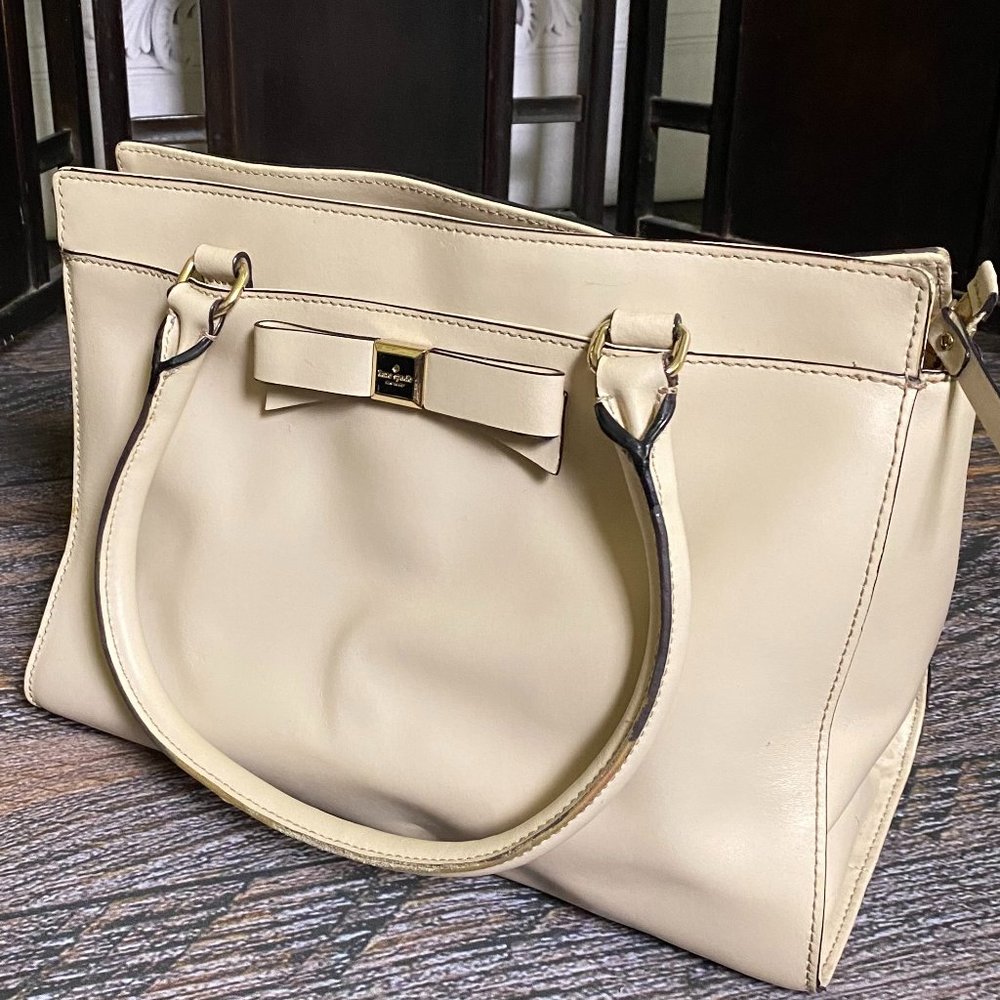 Kate Spade Cream Beige Structured Leather Tote - Good Condition